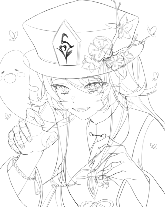 Hu Tao sketch! It's going to be a featured illustration for this month's Patreon reward!

#wip 