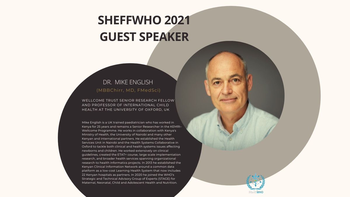 SheffWHO2022's tweet photo. ✨We are delighted to introduce our next #SheffWHO guest speaker @ProfMikeEnglish✨
@ProfMikeEnglish is a paediatrician and Senior Researcher @KEMRI_Wellcome working in collaboration w/ @MOH_Kenya, @uonbi and many other partners. He is also a Professor at @UniofOxford @NDMOxford https://t.co/MhzTlkV7Jh