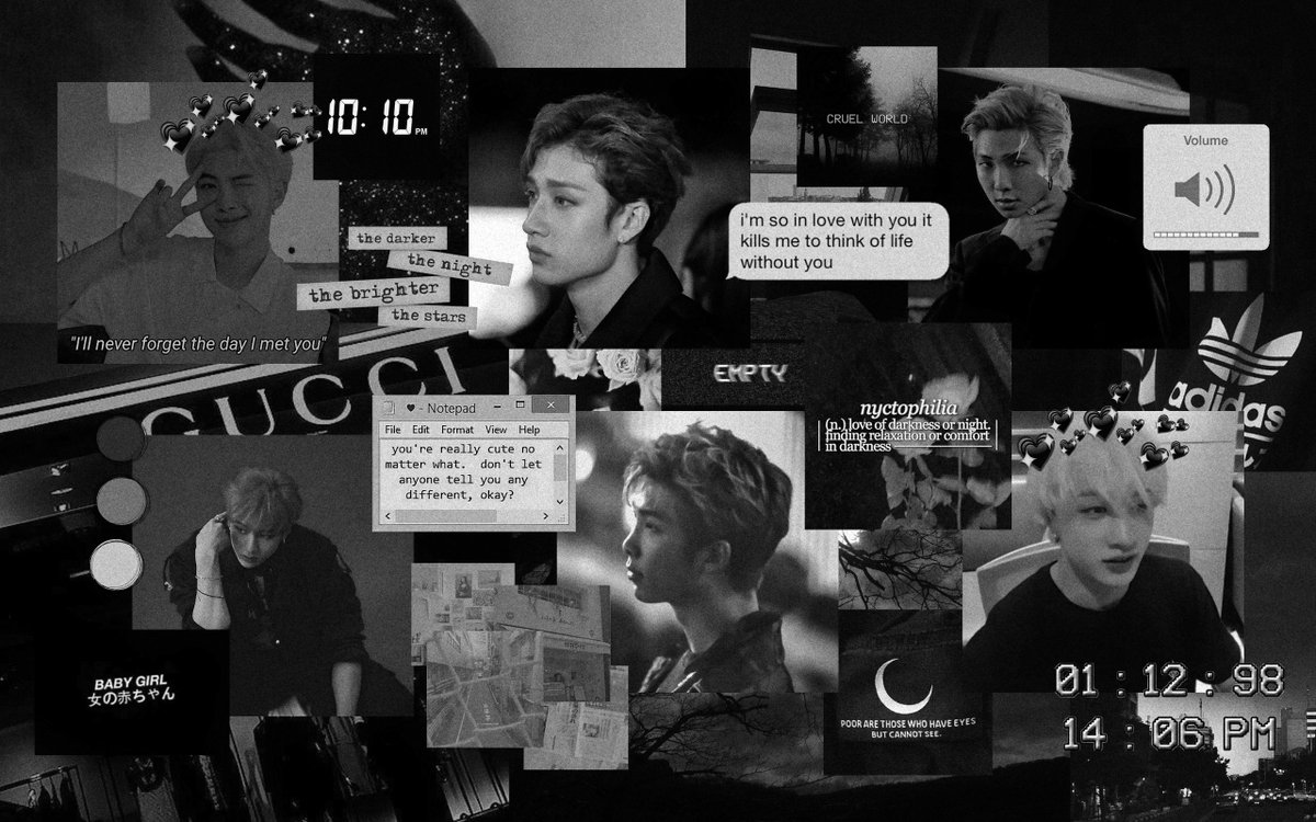 Bang Chan (Stray Kids) \u0026 RM (BTS) - black aesthetic desktop wallpaper 🖤🤍🖤, image size:1200x750
