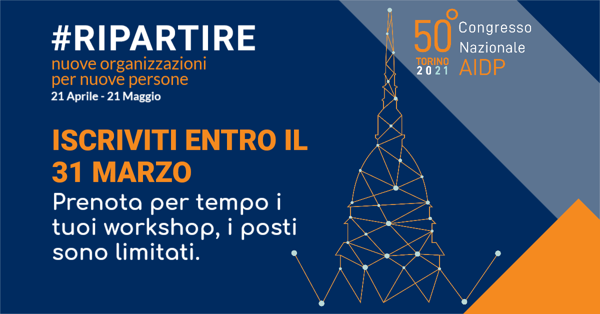 #AIDP2021  - 50° Congresso Nazionale @AIDPlive 

⚠ ISCRIVITI ENTRO IL 31 MARZO ⚠

🧡💙CLICCA QUI ➡ congresso.aidp.it🧡💙

Se ti iscrivi entro il #31marzo, potrai conoscere in anteprima i #workshop a numero chiuso e prenotarli!
#hr #risorseumane