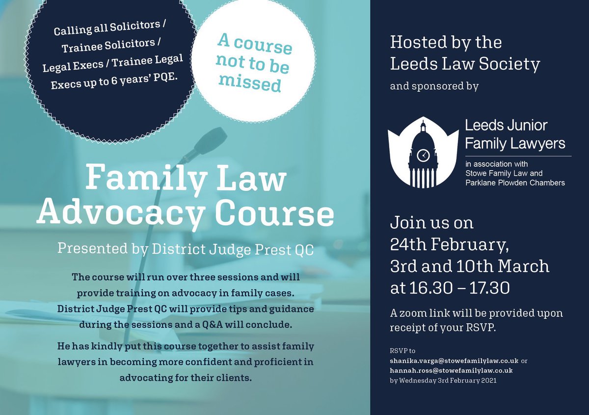 BeckyVineFamSol's tweet photo. Thank you @FamilyLeeds  for organising and to DJ Prest QC for such an informative course. Really helpful! Would highly recommend attending if the course takes place again. https://t.co/aKbn7Z1m69