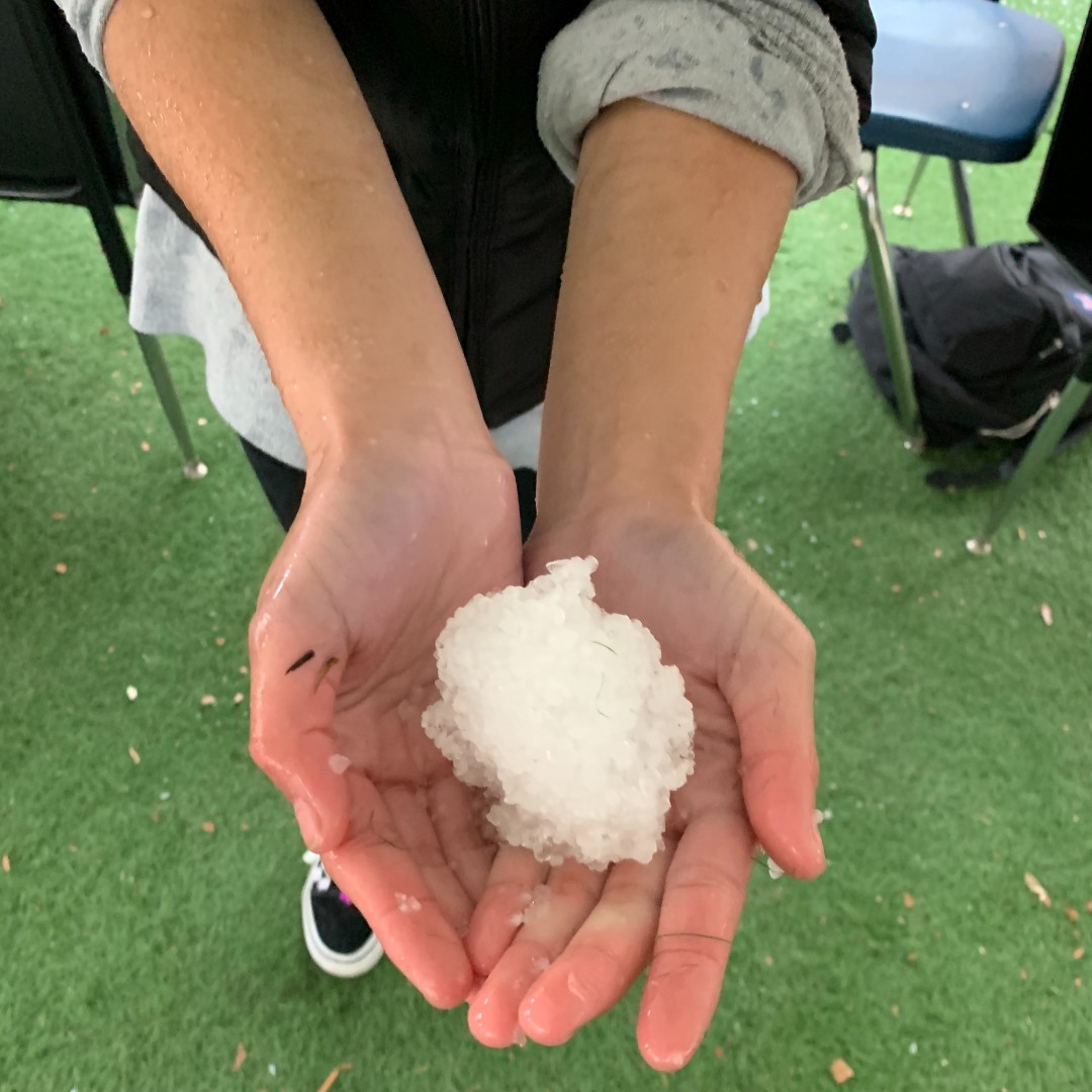 There's ice on the peninsula! Middle school experienced a rare hail storm today! Eighth graders delighted in collecting, molding, creating shapes and then watching them disappear. For many students, this was their first time experiencing hail or snow!