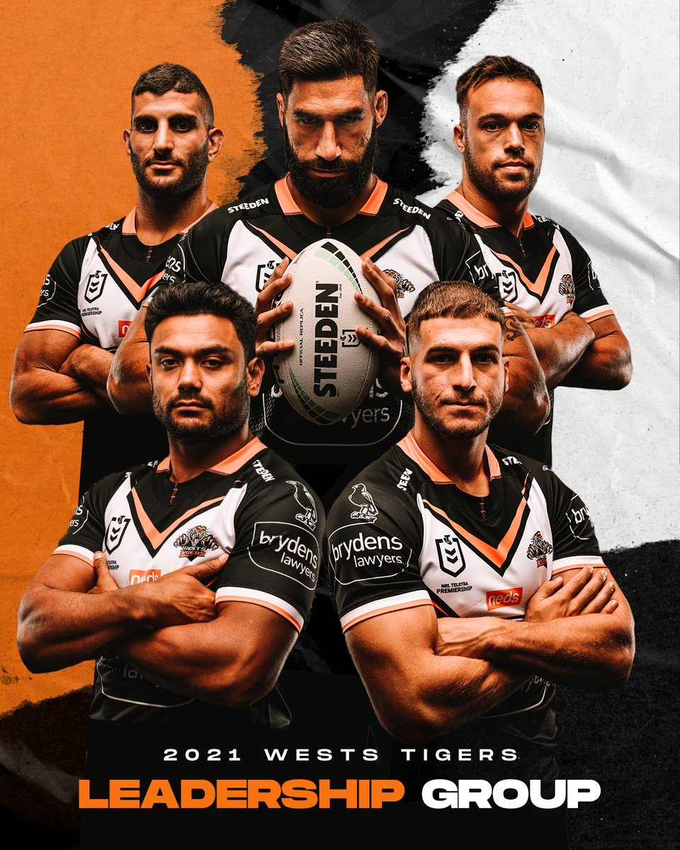 WestsTigers's tweet photo. Leading us forward in 2021. 🙌

🐯  James Tamou (capt.)
🐯  Alex Twal
🐯  @AdamDoueihi6
🐯  Luke Brooks
🐯  @DNofoaluma

#ShowYourStripes https://t.co/37TwSfLmOQ