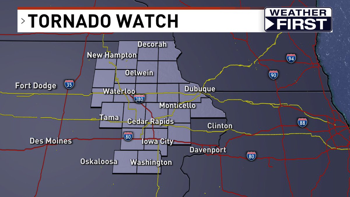 A Tornado WATCH has been issued for Eastern Iowa. Get updates on air and online at cbs2iowa.com/weather
