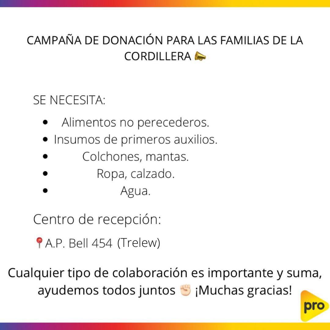 Ayudemos a las familias afectadas por los incendios en la Cordillera. 

En Chubut, acercate a cualquiera de estos puntos con tu donación.