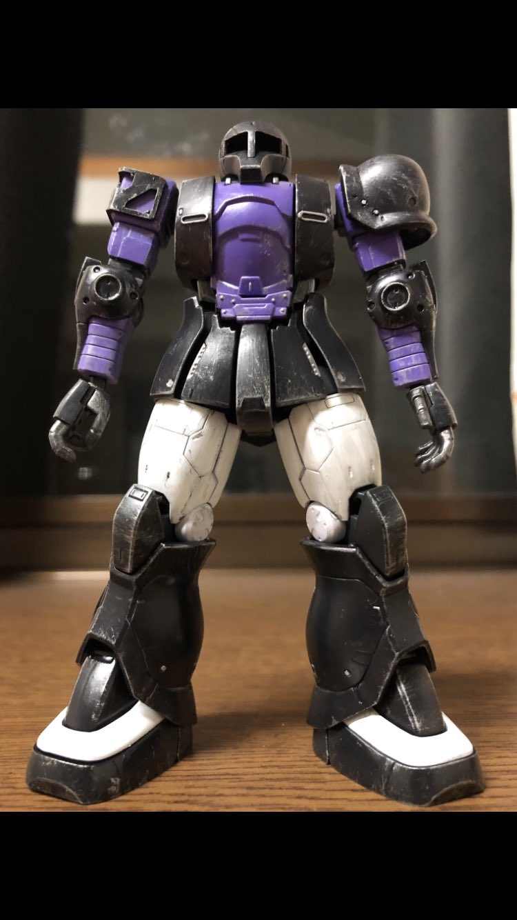 しょーへい 過去作 ザクi デニム スレンダー機 黒い三連星カラー あえてモノアイ無し この配色好きだねー なんでもこの色に塗っちゃう バンダイさん ファースト作中のような もっと短足でデブなザク作ってください ガンプラ ガンダム プラモ ザク