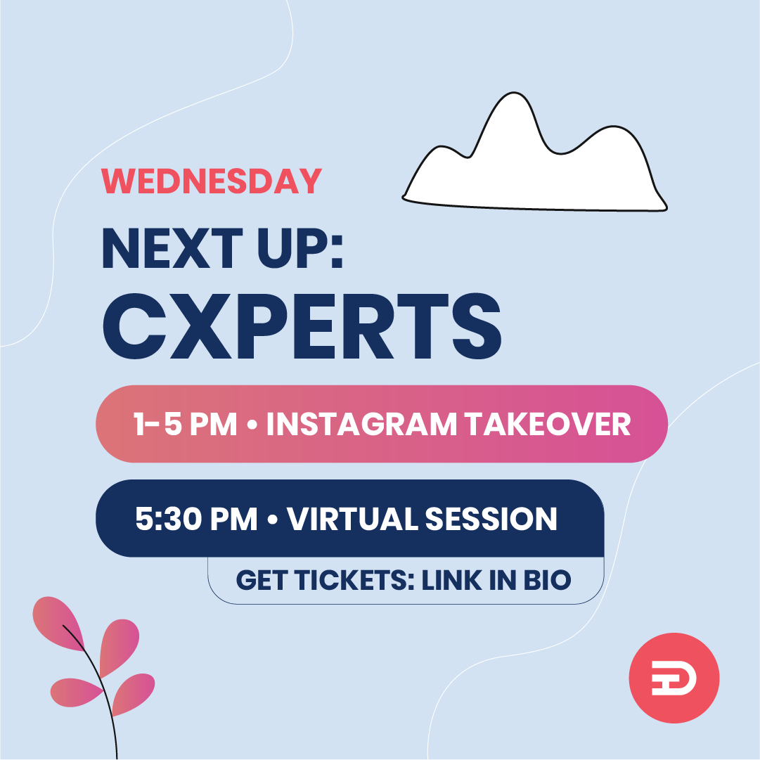 Next up for DAY 3 is <a href="/CXpertsInc/">CXperts</a> , with both an afternoon IG takeover and virtual session. In their takeover, meet the co-founders of this #CX consultancy. Then hear about their digital experimentation + take part in their live AMA (Ask-Me-Anything) at 5:30pm. #sddesigntrek2021