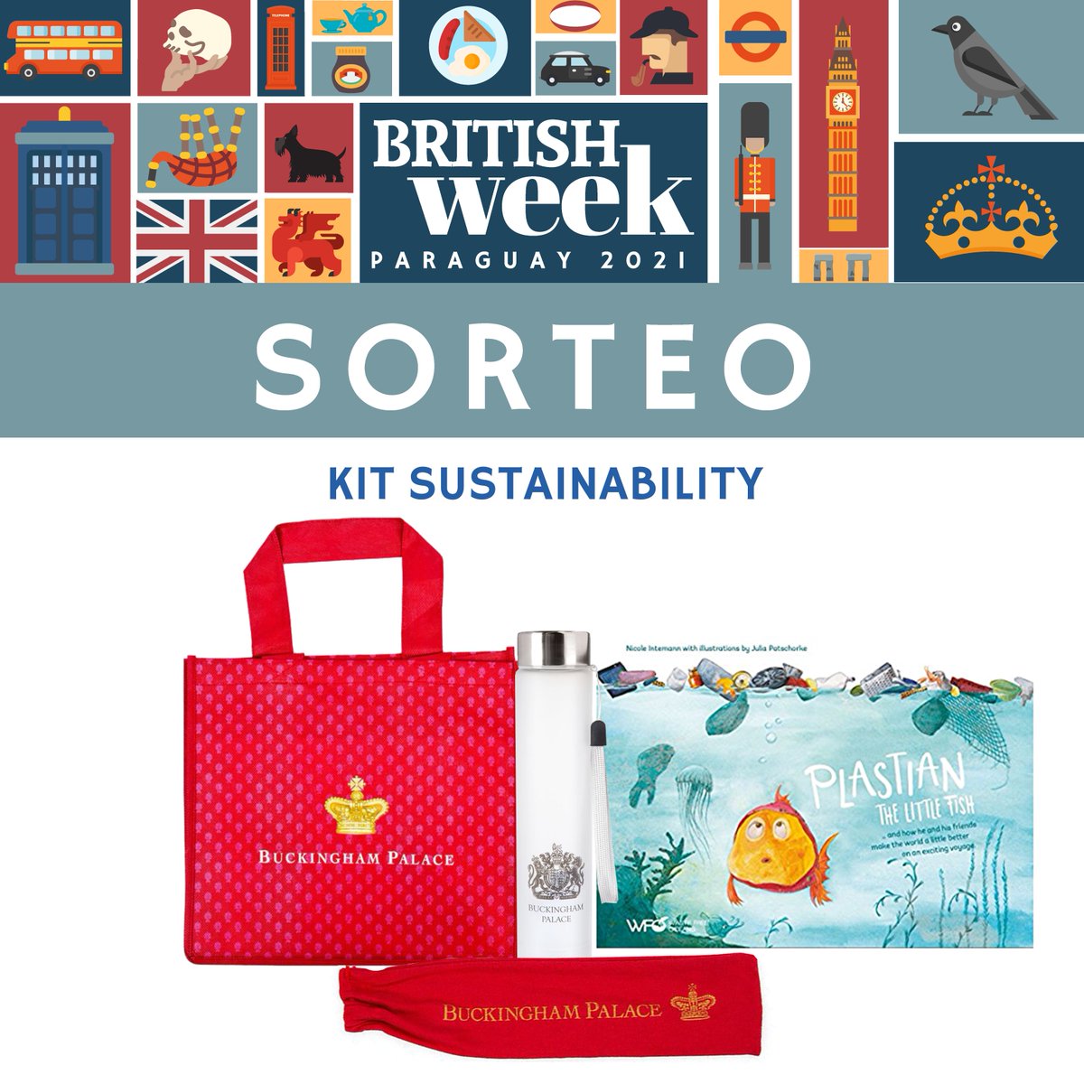 UKinParaguay's tweet photo. Hoy sorteamos un kit Sustainability con un bolso, botella de agua y pajitas reutilizables y el libro Plastian The Little Fish para ayudarte a proteger el planeta🌎
Acordate de seguirnos y darle RT a este tweet, ¡y ya estás participando! ¡Buena suerte! #BritishWeekPy2021 🇵🇾🇬🇧 https://t.co/lwxis0tBnz