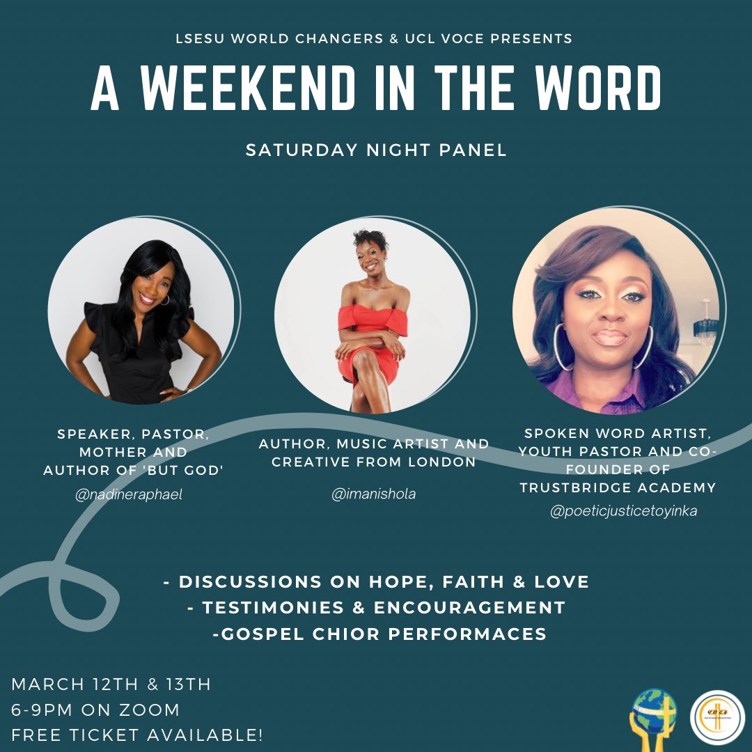 UCL_VOCE's tweet photo. And join us on Saturday for our discussions on faith, hope and love which will include @NadineARaphael @imanishola 🙏🏾🙏🏾 https://t.co/V1apuvnoNU