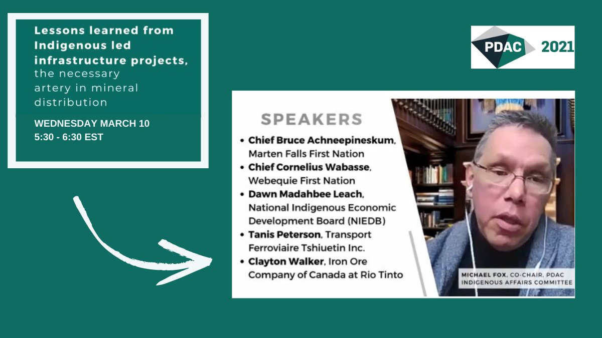 Today at 5:30 pm, explore 3 large scale indigenous-led, transportation and energy infrastructure projects including a road to the #RingofFire:

✔️ Lessons learned 
✔️ Methods for engagement 
✔️ Solutions for finding common ground

Details: bit.ly/3kICHJW

#PDAC2021