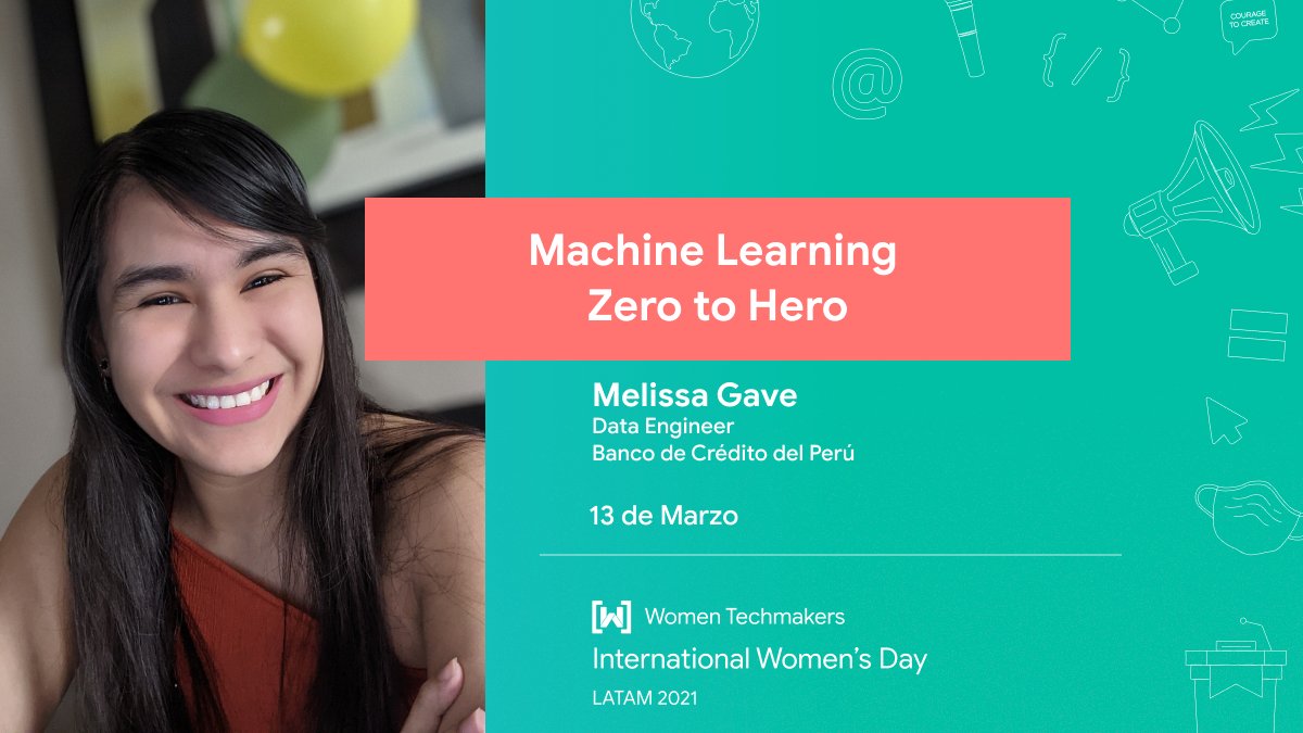 "Melissa Gave - Expositora en International Women's Day LATAM

Data Engineer del Banco BCP, Perú. Techmom y apasionada de las tecnologías de Google. Co-organizador de GDG Lima, GBG Lima, WTM Lima Ambassador y #IamRemarkable Ambassador.
 
➡️Regístrate en : bit.ly/IWDLatam21"