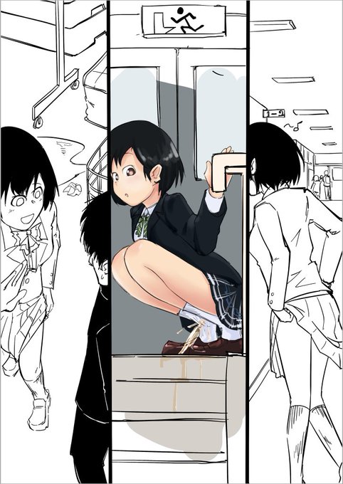 お題箱から、「ろう下や体育倉庫、屋上前のスペースなどでわざとおしっこして回りを汚し、ティッシュまで捨ててそのまま立ちさる女の子」https://t.co/K9I75OIID2 