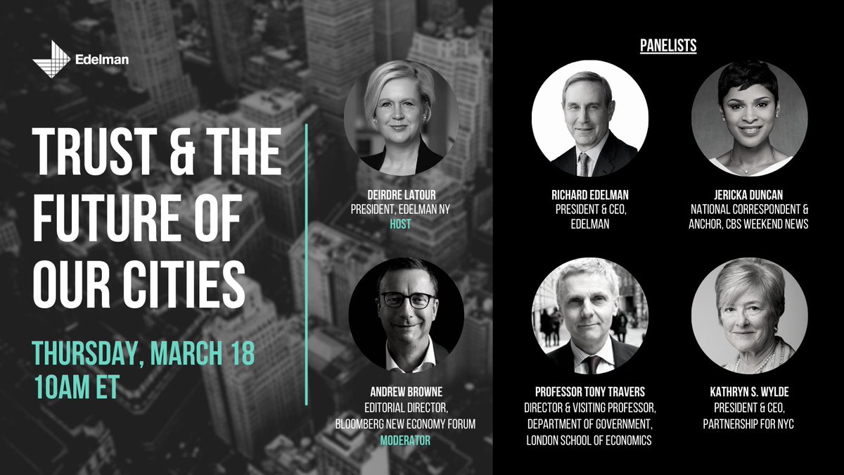 EdelmanUS_'s tweet photo. In the wake of Covid-19, American cities are facing a long list of challenges amid an economic crisis that threatens local economies.

Join us next Thurs. 3/18 for an expert panel discussion about the future of our cities. RSVP >>> https://t.co/BaTnBjYbbP https://t.co/hXCIV7jABE