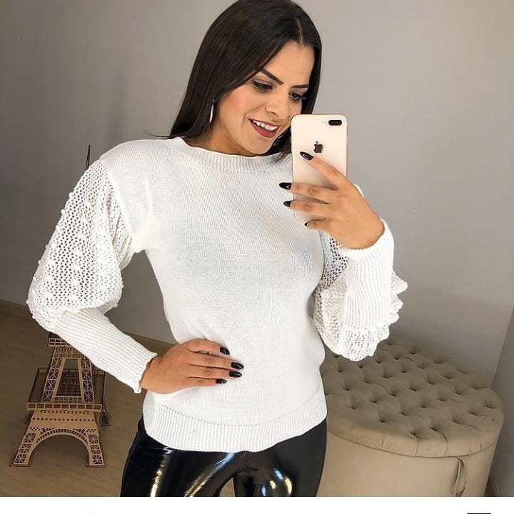 blusa manga longa bufante tricot
