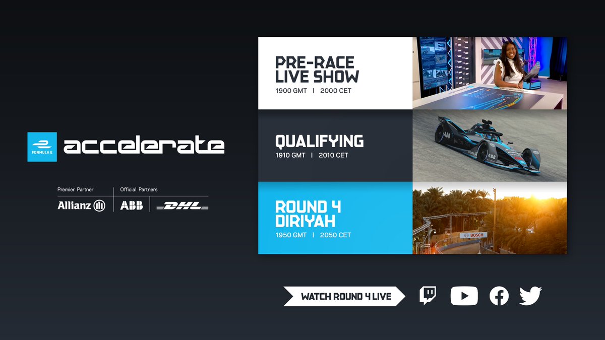 FIAFormulaE's tweet image. It's race day for our sim-racing spectacular! ✅

You can watch Formula E: Accelerate LIVE from 7pm GMT on YouTube, Twitch, Facebook and Twitter 👍

See you there 🥳

#FEAccelerate #Allianz
