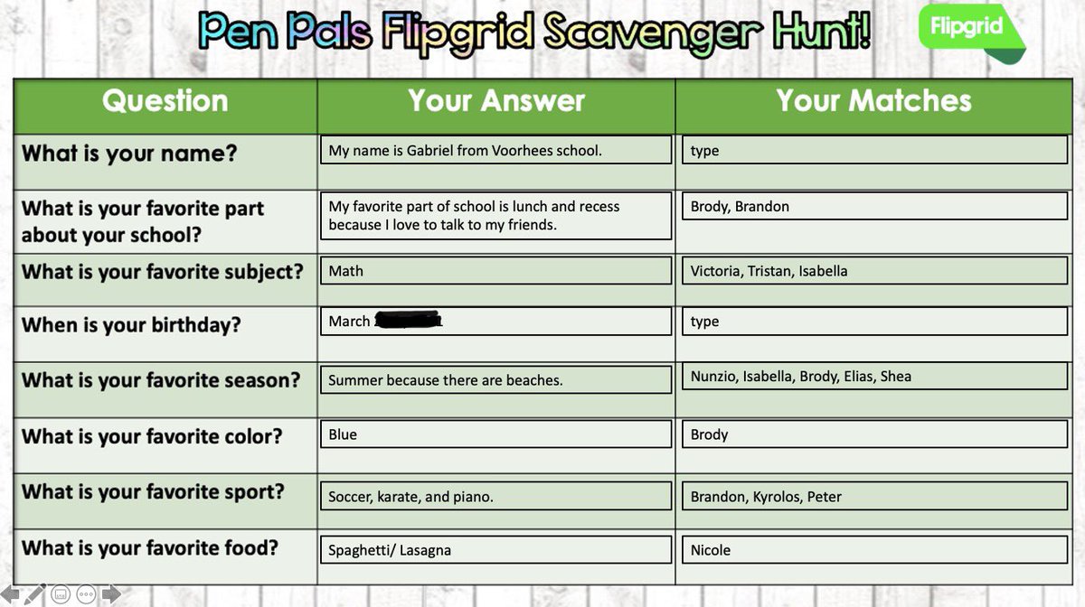 missdansky's tweet photo. We had the best time getting to know our Memorial Pen Pals through a FlipGrid Scavenger Hunt! We can’t wait to see you all again soon! #OBProud 💜 @MissDeNardo5th  @VoorheesPrin https://t.co/CQ2tPCswGG