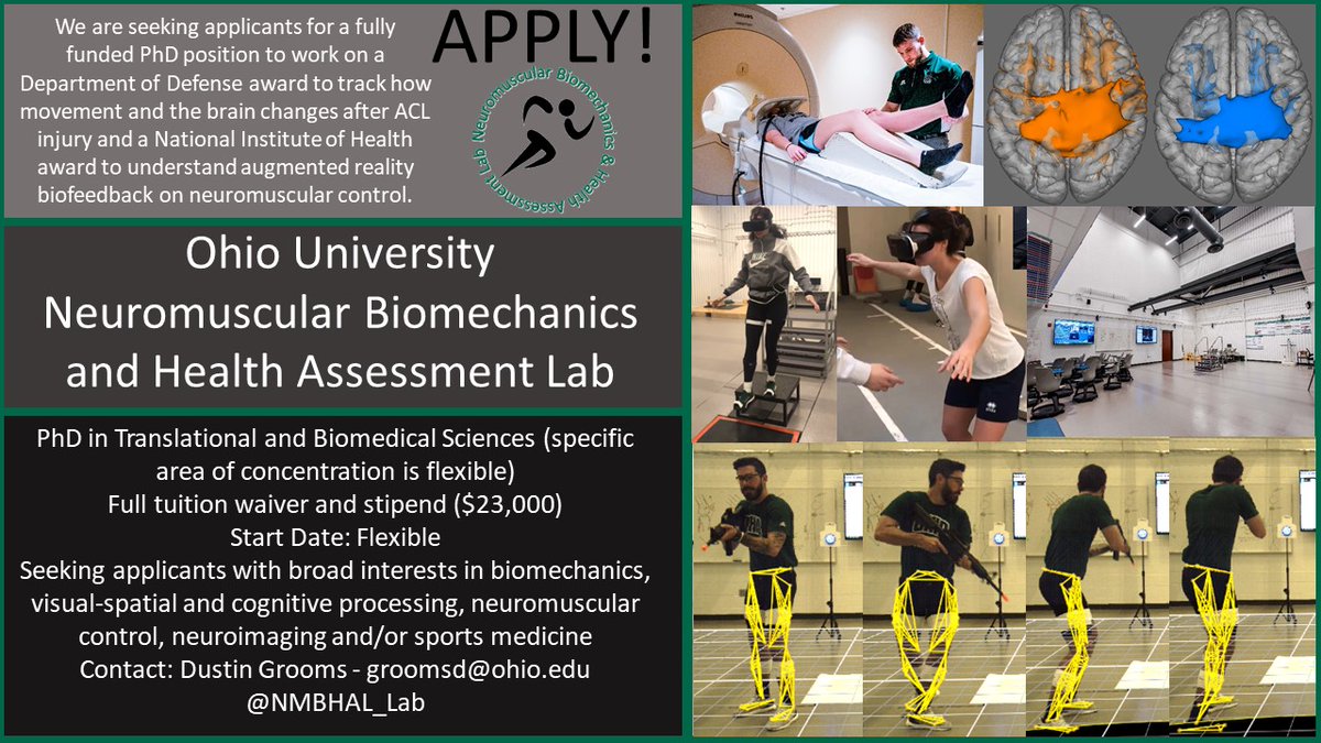 Dustin Grooms (@dusty_grooms) on Twitter photo New Ph.D. student position <a href="/ohiou/">Ohio University</a> in <a href="/OhioU_PT/">OU Physical Therapy</a>, <a href="/OHIOATEdu/">OHIO Athletic Training Education</a> & <a href="/NMBHAL_Lab/">NMBHAL_Ohio</a> - Would greatly appreciate retweets of this opportunity. If anyone is interested please feel free to contact me. Thank you! New Ph.D. student position <a href="/ohiou/">Ohio University</a> in <a href="/OhioU_PT/">OU Physical Therapy</a>, <a href="/OHIOATEdu/">OHIO Athletic Training Education</a> & <a href="/NMBHAL_Lab/">NMBHAL_Ohio</a> - Would greatly appreciate retweets of this opportunity. If anyone is interested please feel free to contact me. Thank you!