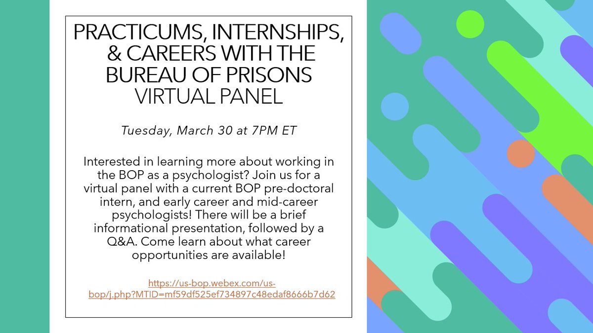 ApaJustice's tweet photo. Want to know more about working in the Bureau of Prisons? Mark your calendars for this virtual panel on Tuesday 3/30 @ 7ET!

https://t.co/elzUhK7wNd

Access code: 199 488 2647 
Password: gZVbbc6mu*23 (49822266 from phones) https://t.co/mO2EklX1Qi