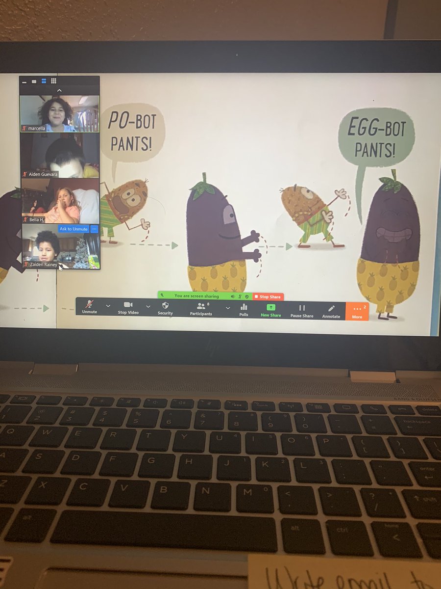 klmalley's tweet photo. WACKY WEDNESDAY- today we read “Potato Pants” on our zoom! The kids loved it and laughed so hard! We followed it up with a virtual dance party! So much fun! 🐝❤️🐝@SunshineBees @officialSPS #SPSreads #2ndgrade https://t.co/7XqqHoEsGo