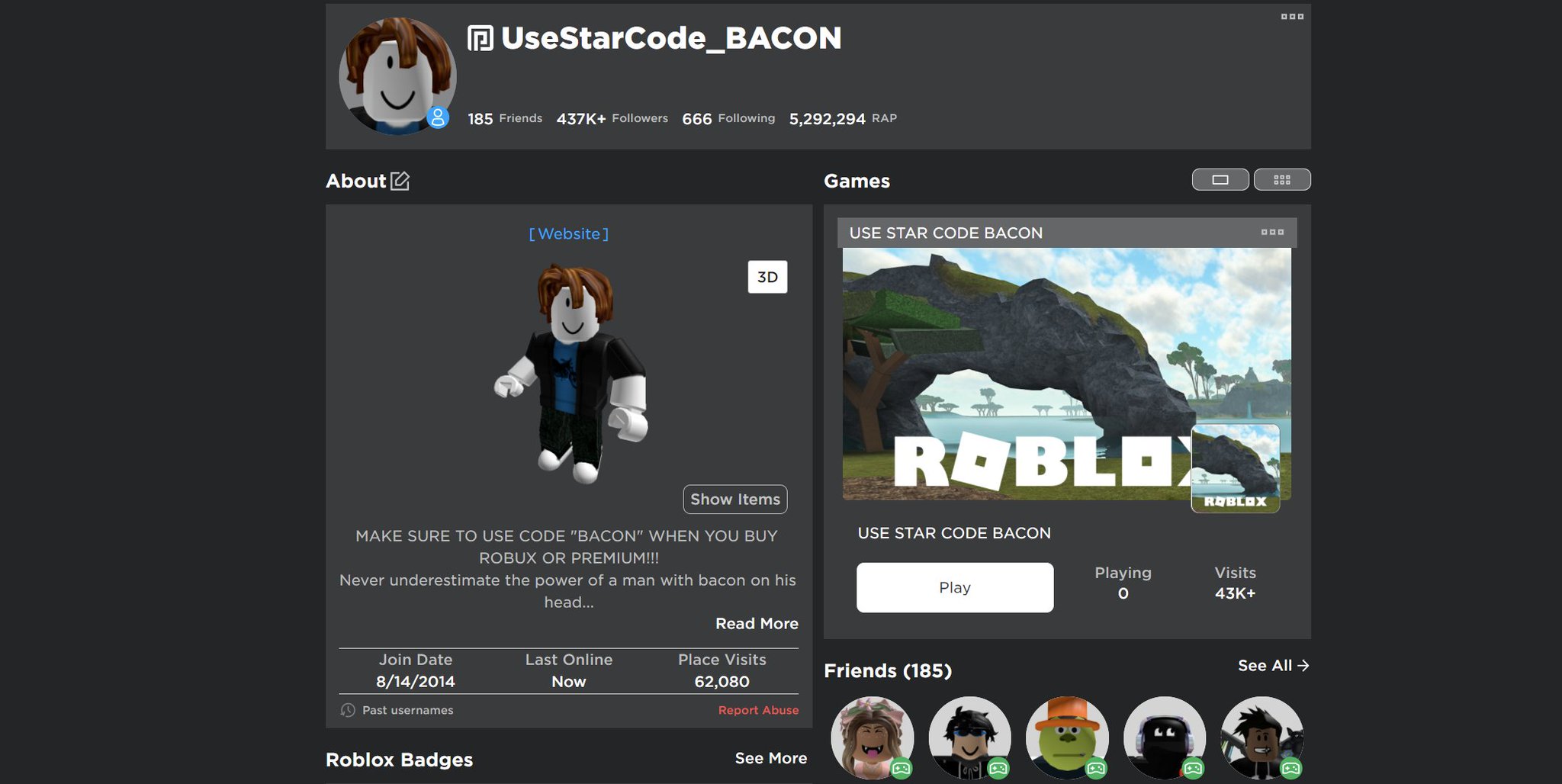 Myusernamesthis On Twitter Screenshot Your Roblox Profile Page Right Now No Cheating Here S Mine - usestarcode_bacon roblox profile