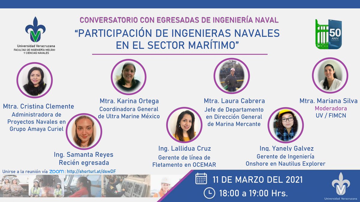 Egresados_UV's tweet image. CONVERSATORIO CON EGRESADAS DE INGENIERÍA NAVAL
“PARTICIPACIÓN DE INGENIERAS NAVALES
EN EL SECTOR MARÍTIMO”

Mañana 11 de Marzo
9:00 horas
Detalles en bit.ly/3qBi4Ra