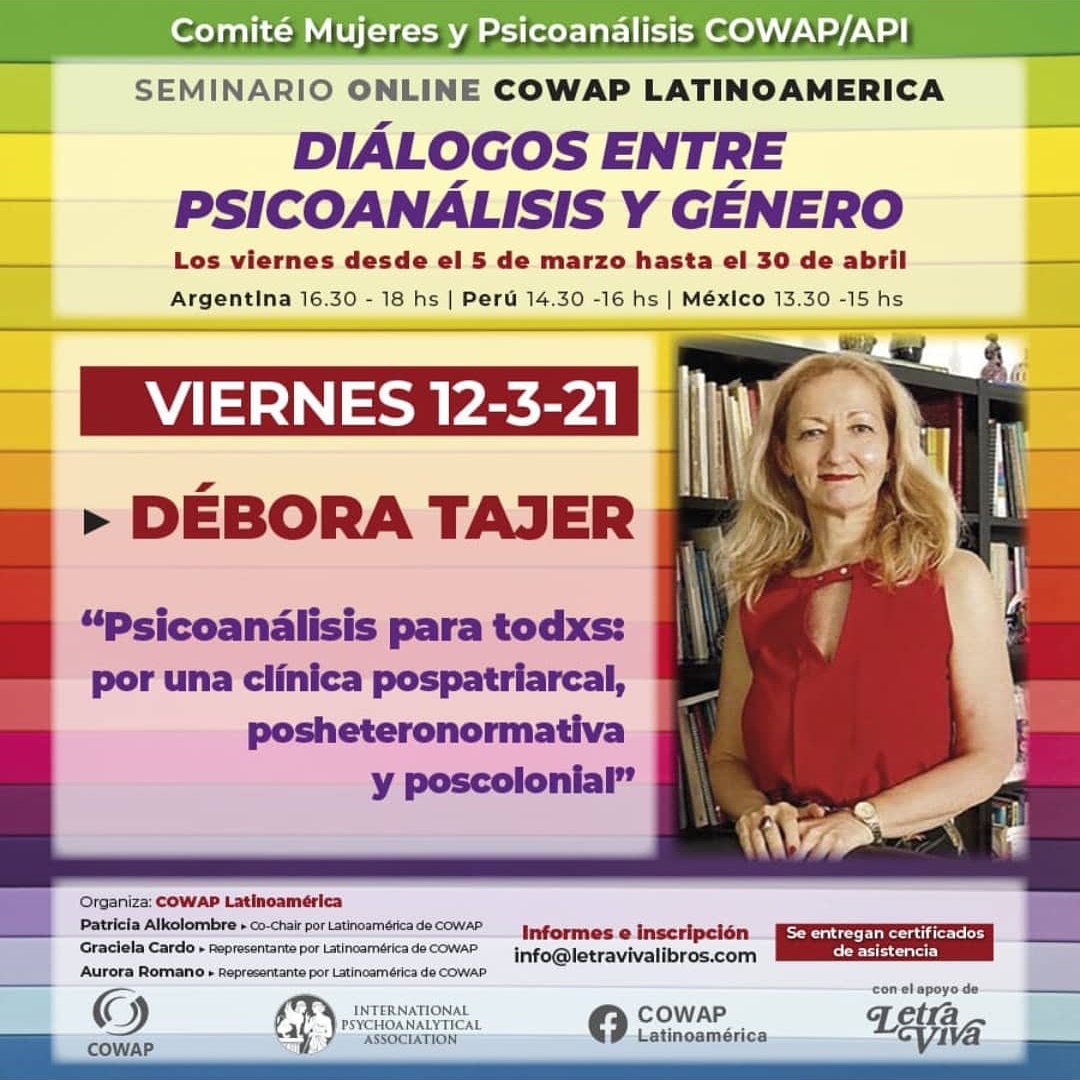 Este viernes <a href="/DeboraTajer/">Debora Tajer</a> en el marco del seminario de #Cowap 
Inscripciones a info@letravivalibros.com
#BuenMiercoles #género #psicoanálisis