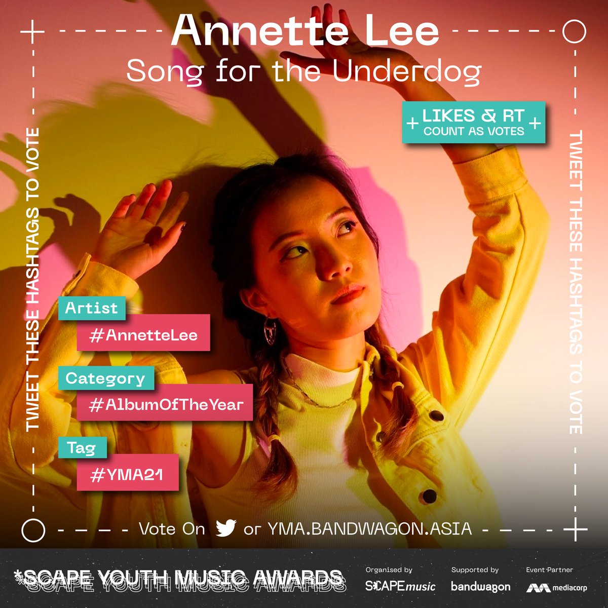 So excited to be nominated at the youth music awards this year! Like or retweet to vote for me! #YMA21 <a href="/bandwagonasia/">Bandwagon</a> <a href="/scapesg/">*SCAPE</a> #AnnetteLee #AlbumOfTheYear
