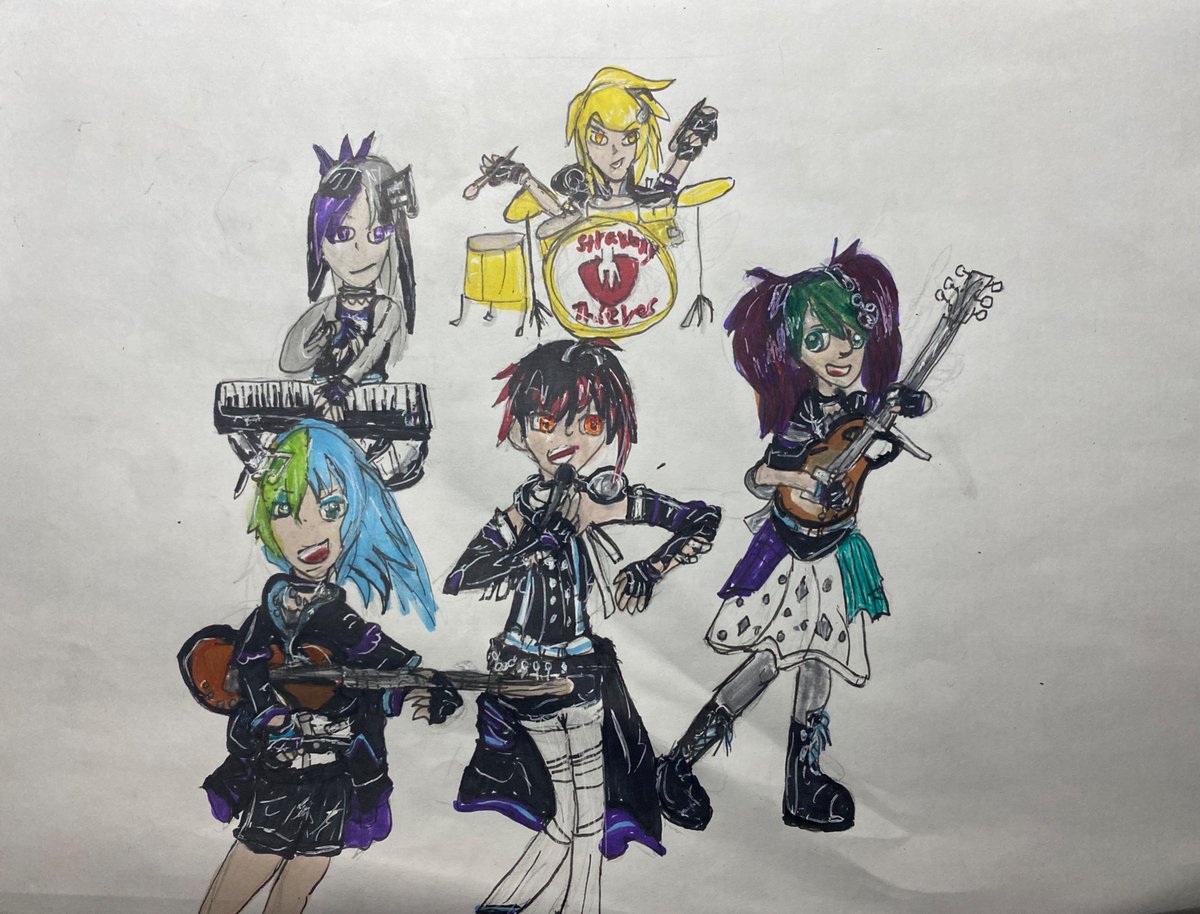 Stray Drummer King I Did This Drawing Of The Light Music Club Aka The Strawberry Thieves From Yandere Simulator Dressed In Raise A Suilen Outfits Ras Yanderesimulator T Co Hdwbbvypee