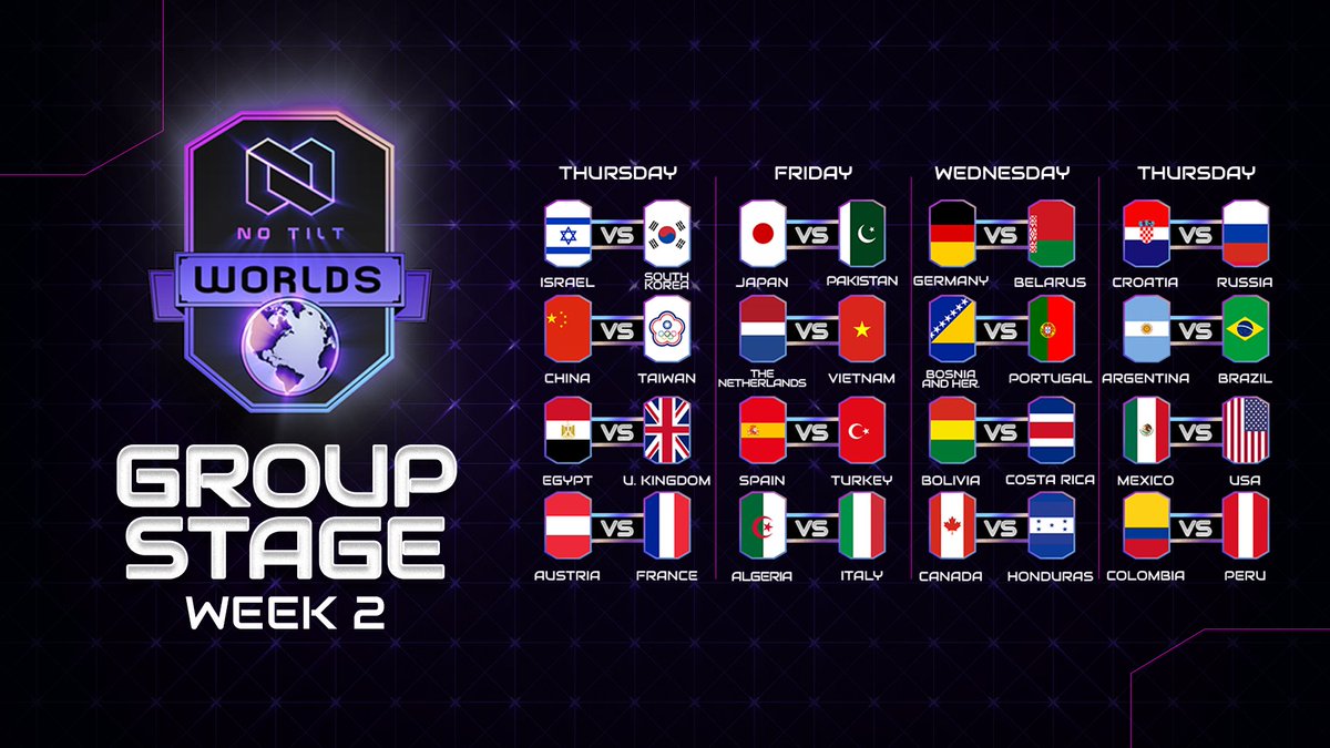 🇪🇸 #NTWorlds • Fase de Grupos
¡Dale un vistazo al calendario de la semana 2!
🇬🇧 #NTWorlds • Group Stage
Take a look at the week 2 schedule!