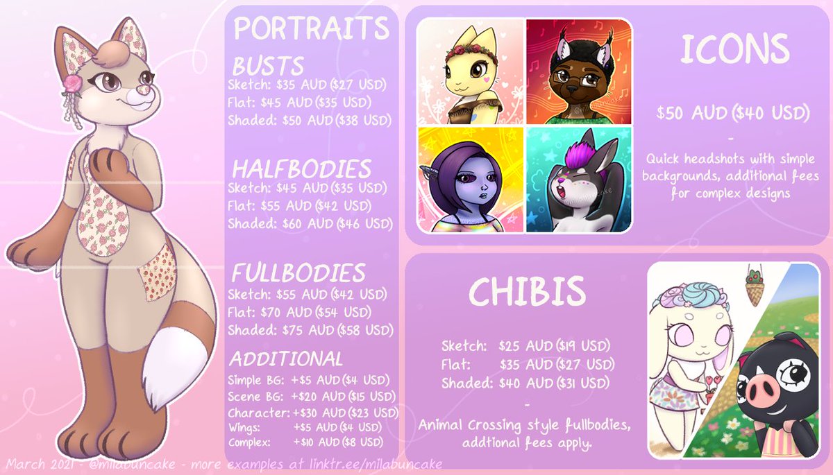 milabuncake's tweet photo. 🌟COMMISSIONS OPEN🌟

I finally put together my price guides for quick-viewing! DM me if you're interested. 🌱 
I'm open to quotes for other art too, so feel free to ask! 

RTs appreciated, thank you. 💖💖

#commissionsopen #ArtistOnTwitter #opencommissions #commission #freelance https://t.co/li3L07VEZR