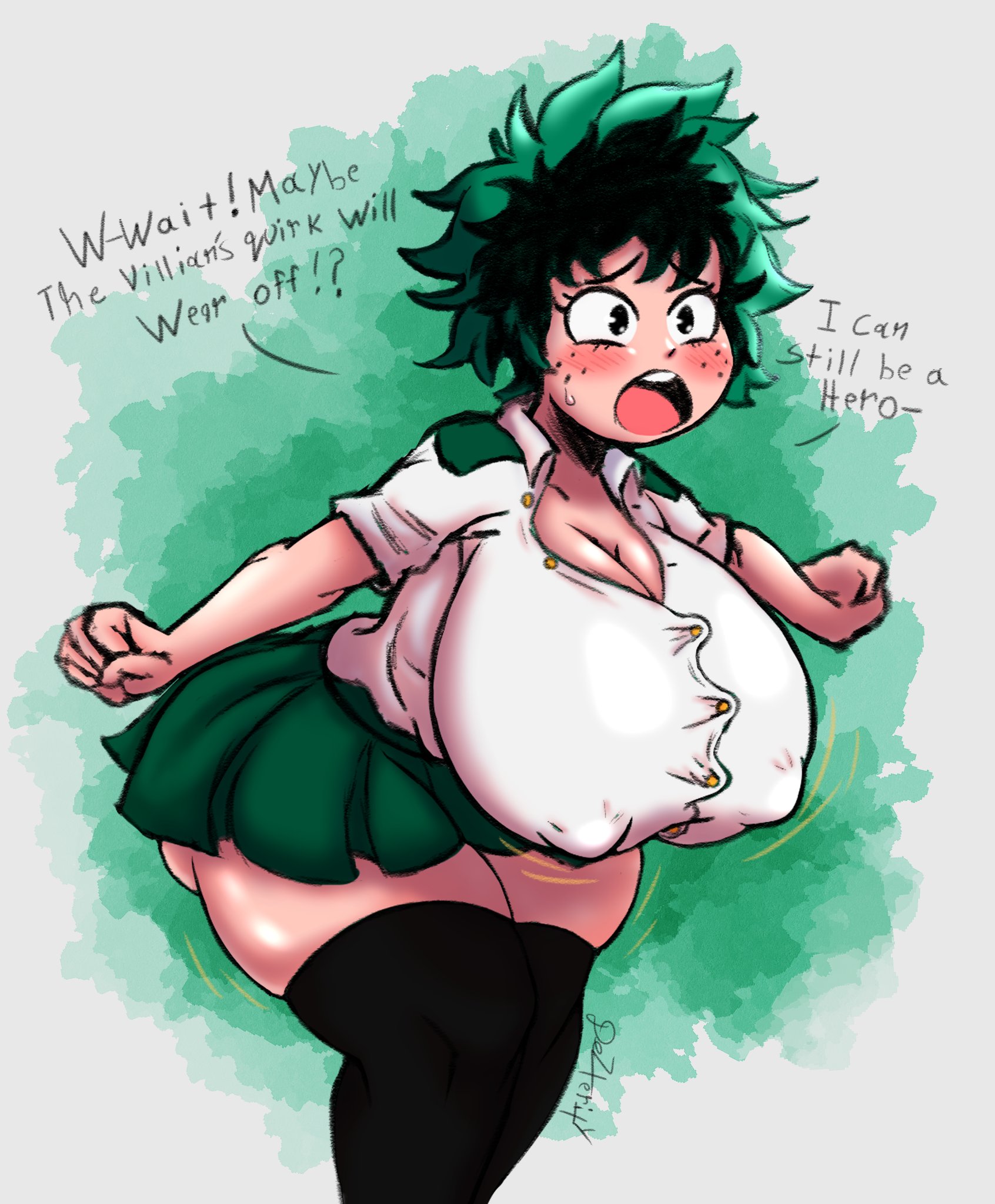 Dez-Chan🔞💚 on X: Looks like Deku got hit by a new villain's  quirk...hopefully it isnt permanent😅😳... #mhafanart #myheroacademia  #MidoriyaIzuku t.cozeilTgtRFR  X