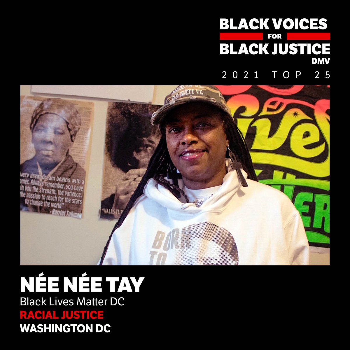 Congratulations NeeNee Tay! You’ve been selected for the TOP 25 list for the BVBJ Fellowship. NeeNee Tay is a core organizer for @dmvblacklives, a grassroots collective of activists, organizers and healers fighting for Black liberation.

<a href="/ItsNeeTay/">SpiritOfHarrietTubman</a>