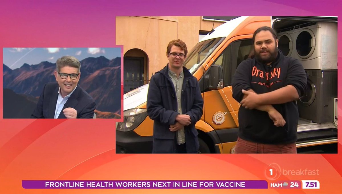 Did you catch us on @Breakfaston1 this morning? It was an amazing opportunity to share our story across New Zealand, and even better to have our friend, CJ with us to chat about his connection to Orange Sky.

Jump over to our Facebook page to check it out: bit.ly/3bxRcNW