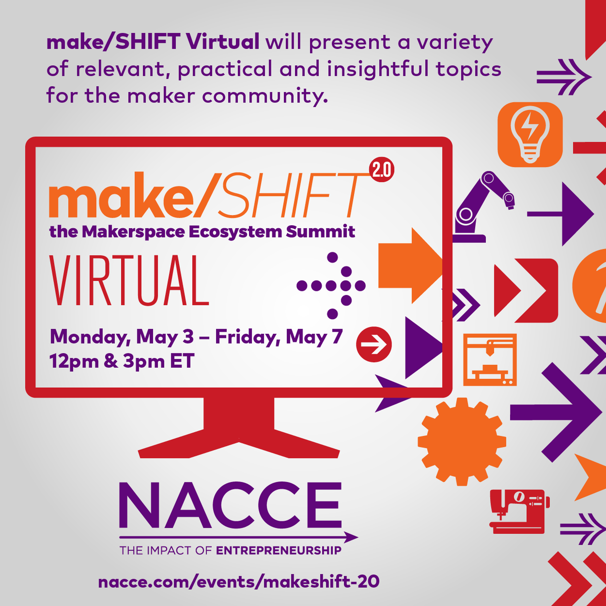 cccmakerspace's tweet image. Join us at make/SHIFT 2.0 Virtual for a week-long event focused on relevant, practical and insightful topics for the maker community! CCC Maker colleges presenting include @OfficialCCSF @mvcollege @flcfalcons &amp;amp; more. Learn more: nacce.com/events/makeshi… #makeSHIFT2 @NACCE