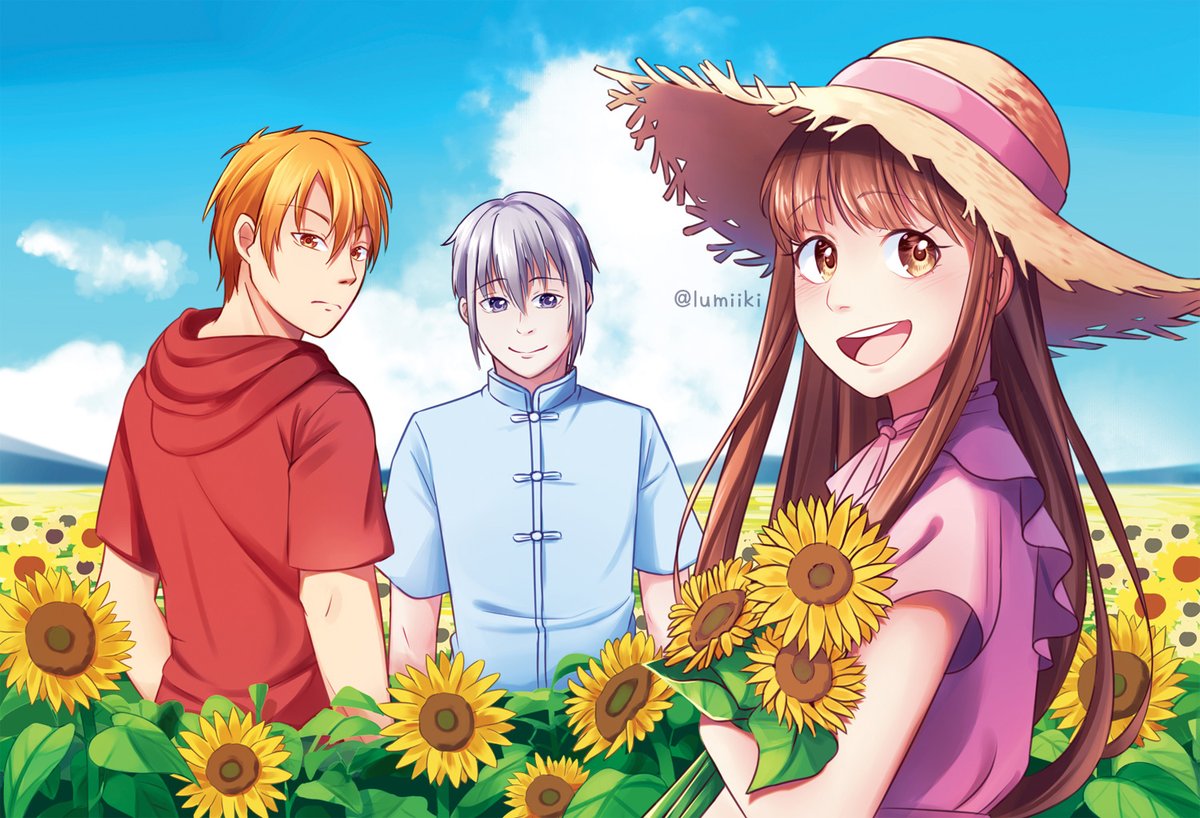 lumiiki's tweet photo. Postcard I did for @ThanksFuruba zine that I forgot to post here 😨 I think this might be the first time I've drawn Tohru, Kyo, and Yuki together in one picture 🌻🌻
#furuba https://t.co/k638PUKjIJ