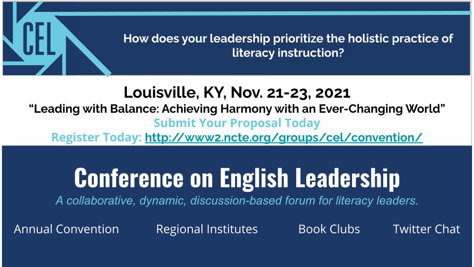 Beware the Ides of March! Check out the call for #CEL21! “Leading with Balance: Achieving Harmony with an Ever Changing World.” Proposals Due 3/15. bit.ly/39UJ9sz 
How does your leadership prioritize the holistic practice of literacy instruction? #CELchat #leadELA <a href="/ncte/">National Council of Teachers of English (NCTE)</a>