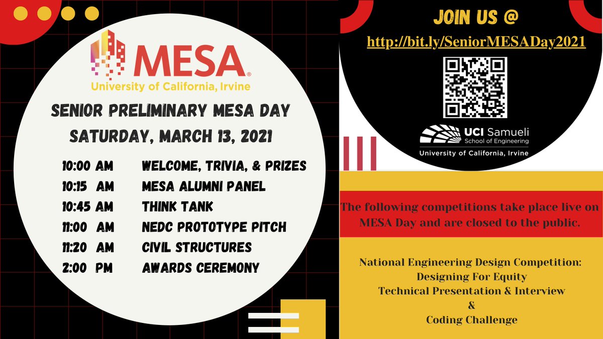 Join us for our VIRTUAL Senior Preliminary MESA Day on March 13, 2021! Come and join us for a chance to win a $25 Amazon gift card!