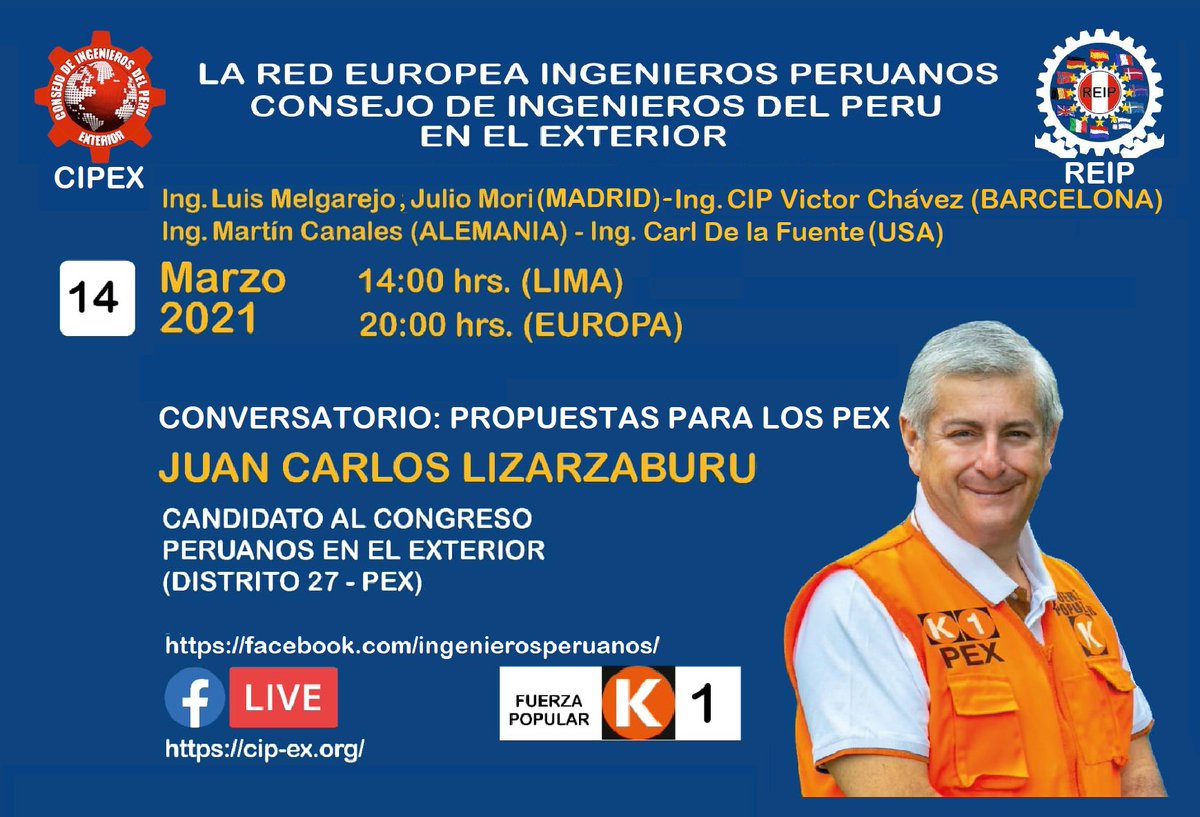 IngenieroPeruEX's tweet photo. @LizarzaburuJuan APOYANDO A LA DEMOCRACIA
#VotoInformado
#EleccionesPerú2021
Os invitamos a todos a conectarse y participar con vuestras preguntas.
Dia: 14 de Marzo 2021. ( LIVE)
Hora: 14hr (Lima), 20hr ( España). 
Partido: Fuerza Popular (1) 
Distrito: 27 ( Peruanos en el Exterior. PEX) https://t.co/vWtlN0egRS