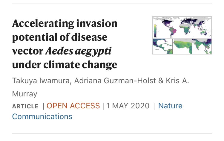 Our paper, "Accelerating invasion potential of disease vector Aedes aegypti under climate change", was featured in Nature Comms Editors’ Highlights on “Climate change impacts”! 🦟 🌎 <a href="/earthfluenza/">Kris Murray</a> <a href="/takiwamura/">Takuya Iwamura</a> Link: nature.com/collections/hc…