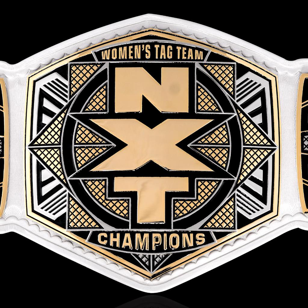 WWENXT's tweet photo. The new #WWENXT Women's #TagTeamTitles are stunning. 😍 🏆 

Congratulations, @DakotaKai_WWE &amp; @RaquelWWE! #WeAreNXT https://t.co/ybd3w42RkL