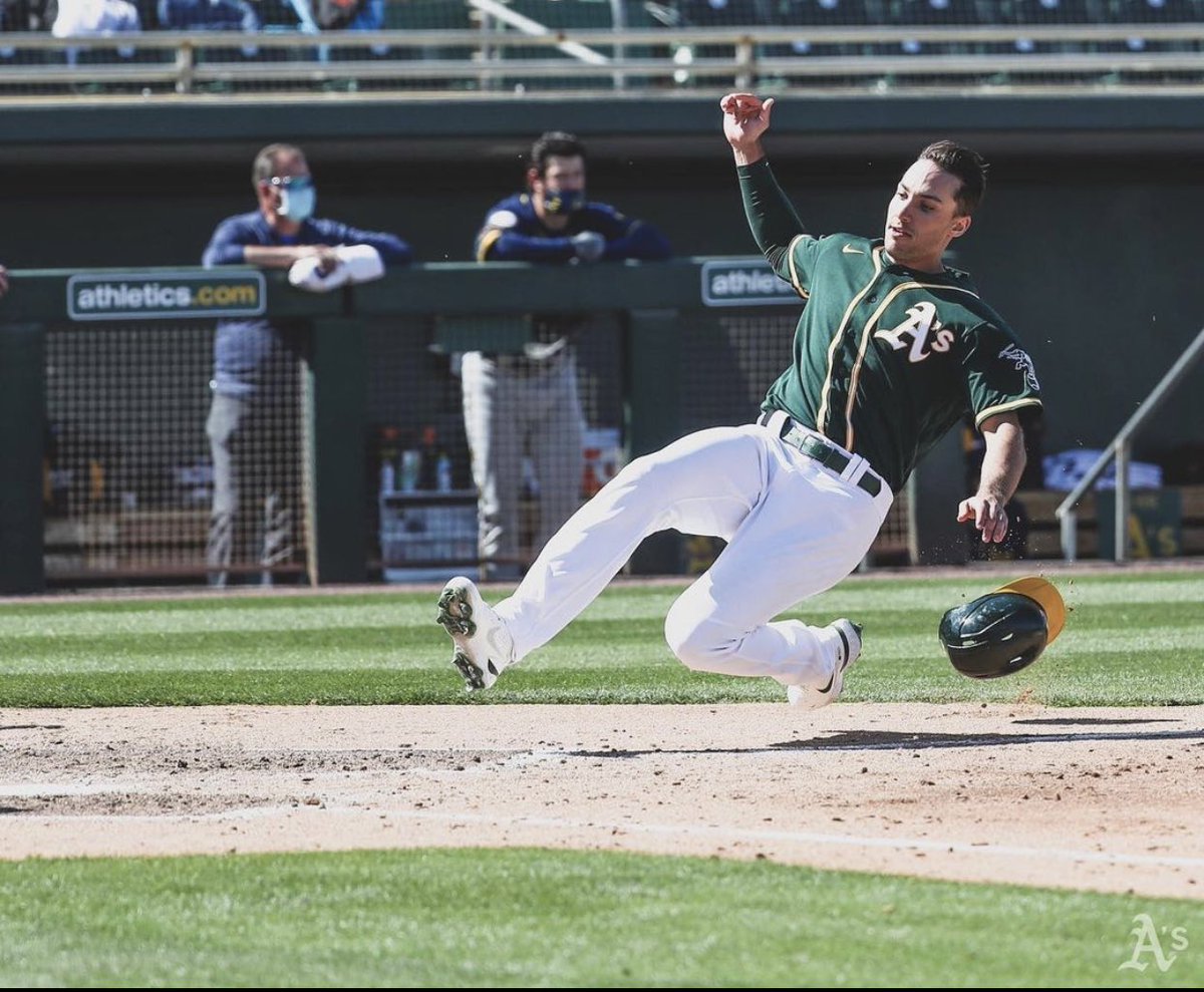 We back, and Olson’s hair still hasn’t moved. (photo via A’s)
