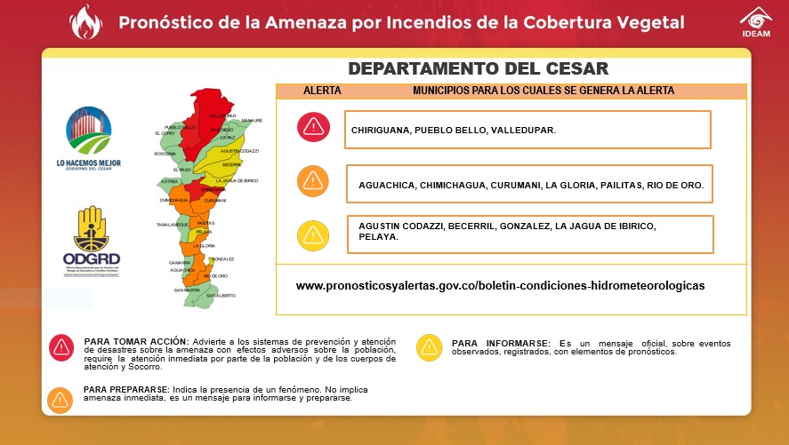 Conozca el pronóstico de la amenaza por incendios forestales en el Cesar y atienda las recomendaciones ⤵️
