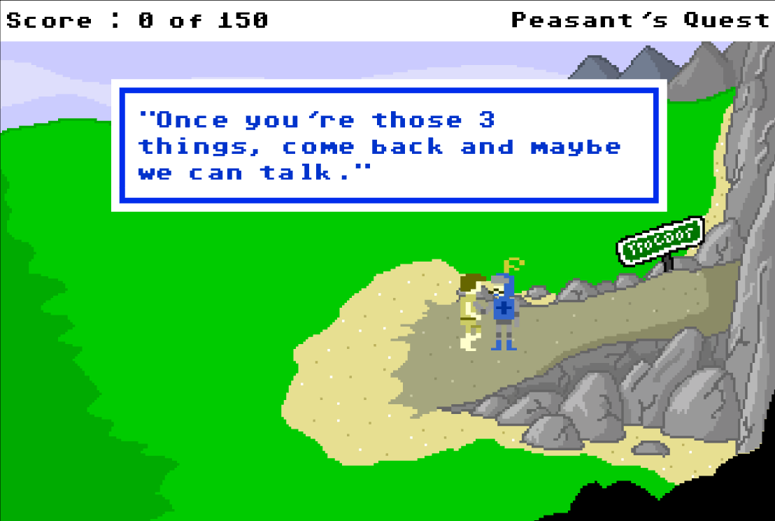 we dont need to go there now on X: Peasant's Quest (2004, browser,  Videlectrix) t.cowy6o2DE0by  X