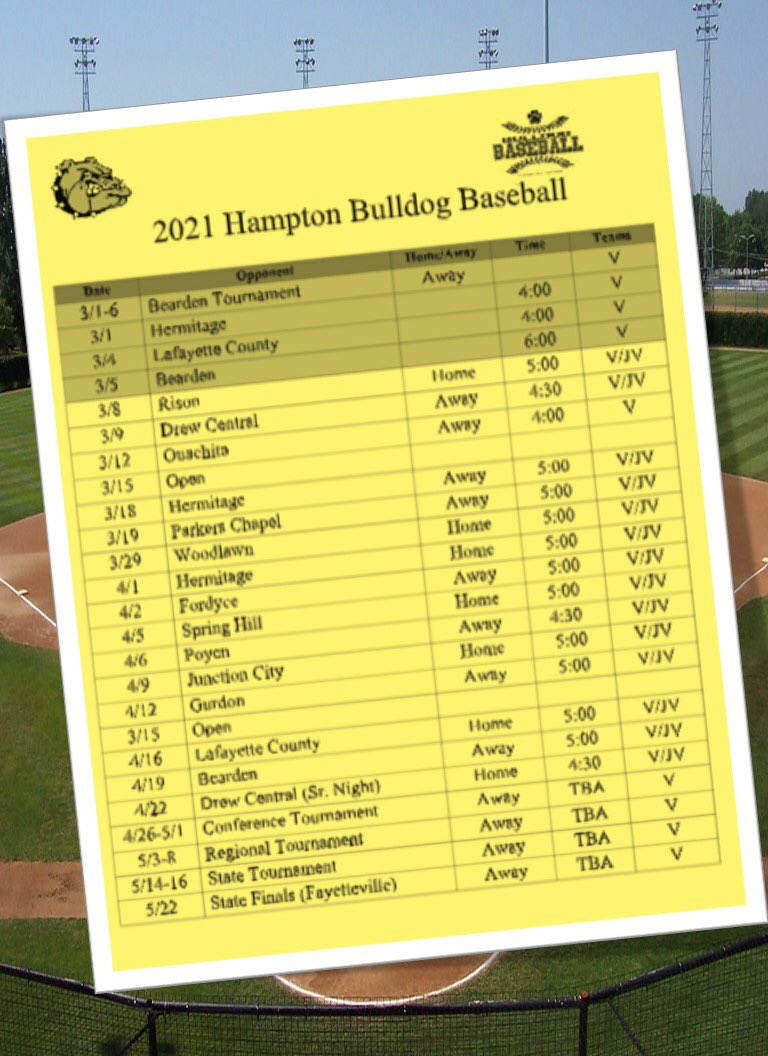 SchoolHampton's tweet photo. 2021 HHS Baseball Schedule of Games https://t.co/Bhat1fq9at