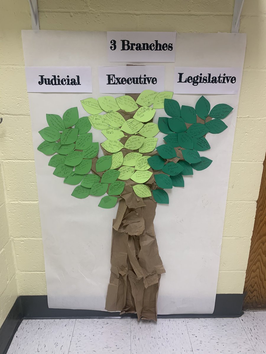 mrsemmagthomas's tweet photo. We used this artistic display to grow in our knowledge of the 3 branches of government! The kids had a blast unlike my husband who cut out 100 little leaves for this project the night before... https://t.co/jt737oFQjO