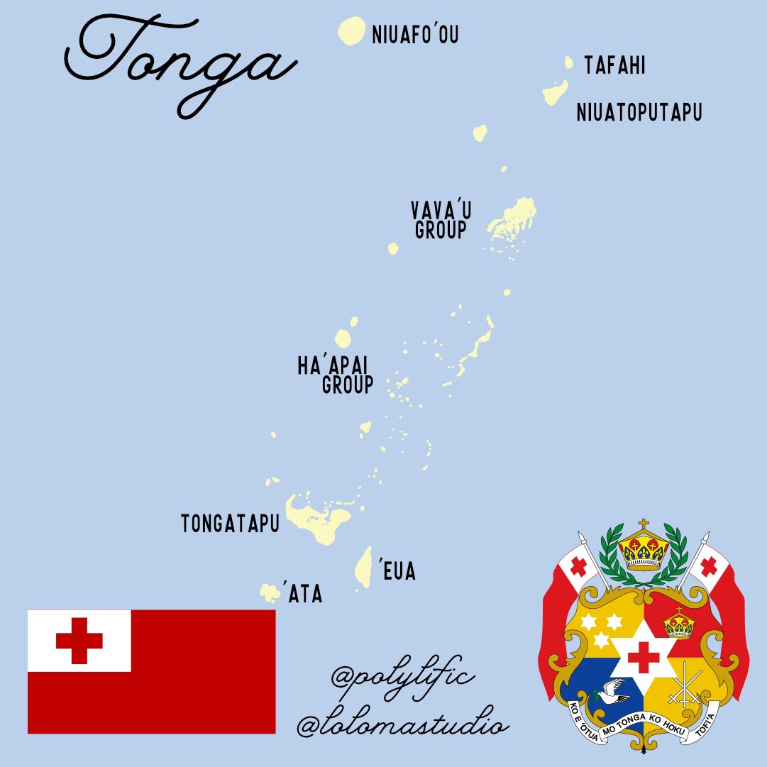 polylific's tweet photo. Tonga. Please feel free to share any additional facts! We have included the flag, seal, 2 post colonization dates, capital city, indigenous language, and the location of the islands that make up this South Pacific country. #Polylific #WaterYourRoots #PoylificLife https://t.co/OQzFTz0JcL