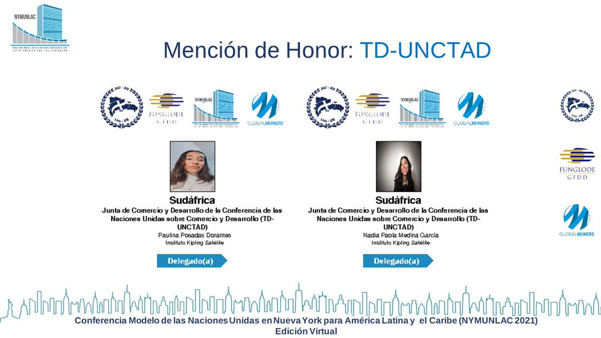 nymunlac's tweet photo. 👏👏👏 ¡Muchas felicidades a las y los Delegados que se destacaron en el simulacro de la #TDUNCTAD en #NYMUNLAC2021!
#ODS4 #EducaciónDeCalidad #CiudadanosGlobales #SomosMUNers #ModelosONU #LíderesJuvenilesConVisiónGlobal
@funglode @unadr @globalmuners @ONUMX @CINUmexico https://t.co/0qS0UuTA7R