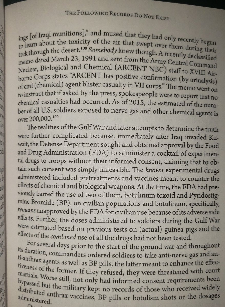 The Armed Forces denied chemical weapons were deployed, either by Saddaam or as the result of US bombing of munitions depots. That didn't stop the military from administering a shocking number of untested and potentially unsafe vaccines on the soldiers.