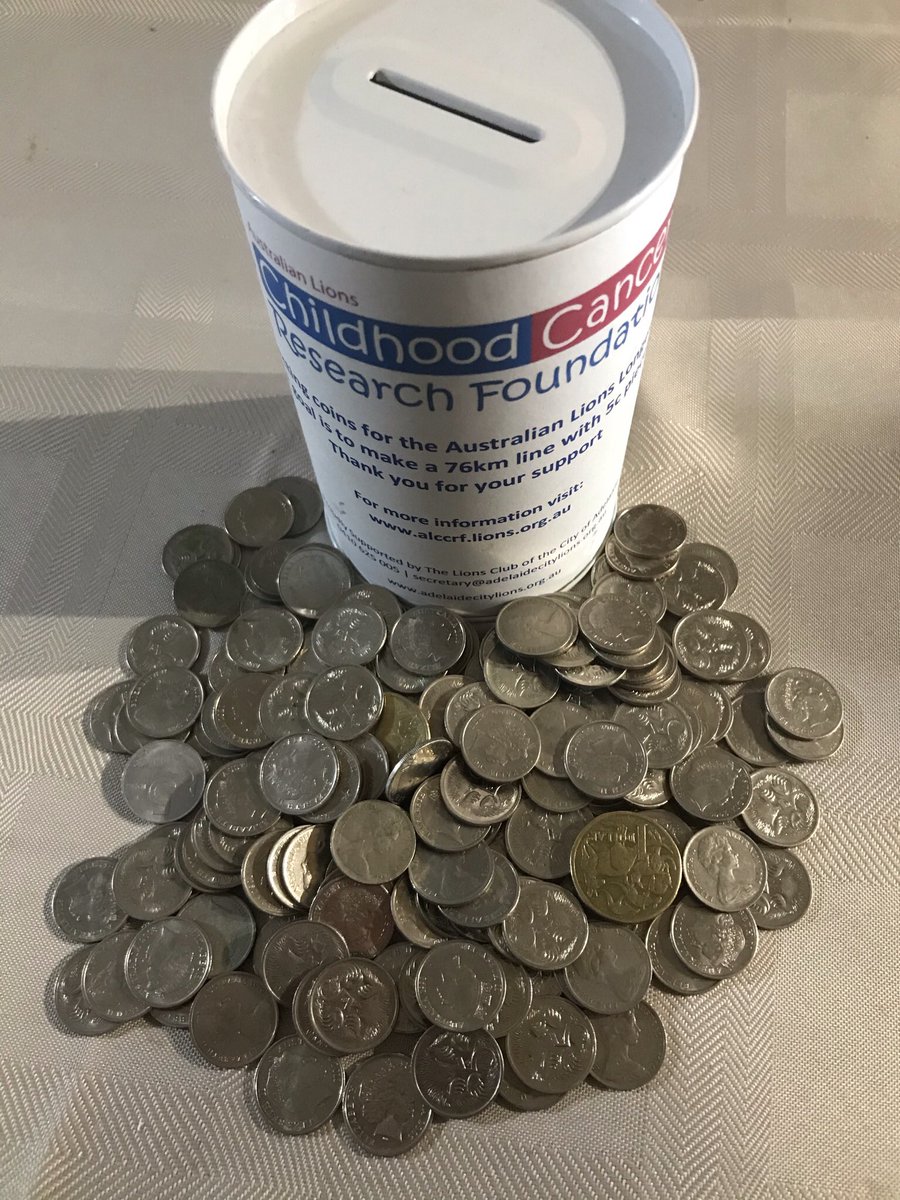 LionsAdelaide's tweet photo. Are you still collecting 5 cent pieces for @alccrf Longest Coin Line? WE ARE! Send your 5 cent pieces our way to add to our growing collection (any coins/notes welcome)!
#lions #lionsclubs #5cents #coinline #longestcoinline #cancerresearch #childhoodcancer #makeadifference https://t.co/SRUqG4ggJY