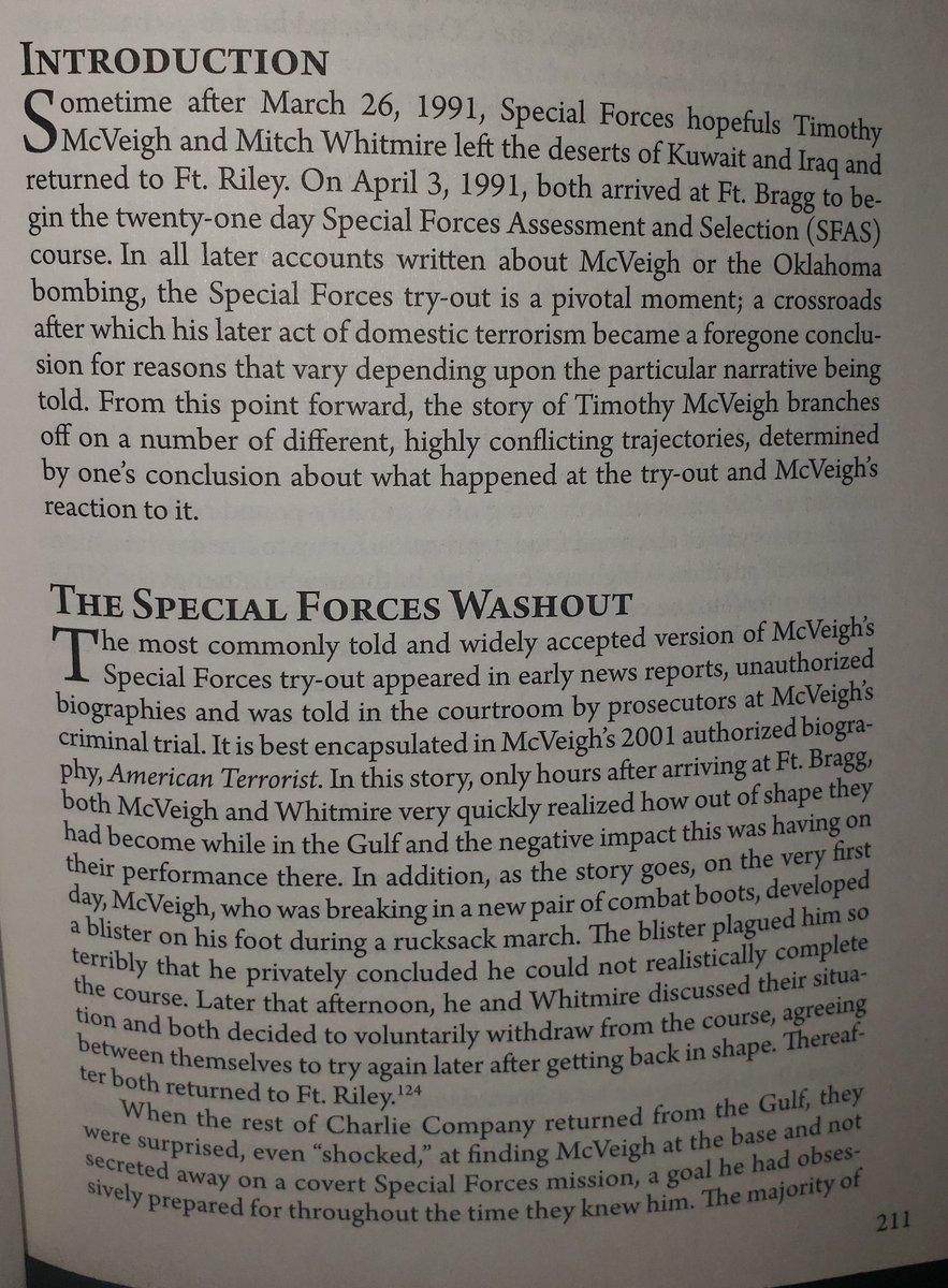 According to the official story, one that McVeigh told some others including his "official" biographers: He tried to complete the 21 day training but was physically exhausted post-deployment, and washed out after a day or two.